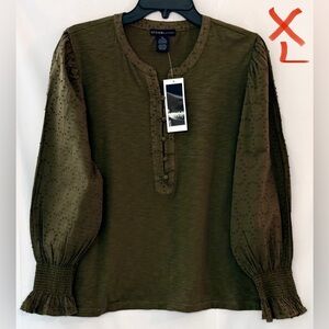 Design History Forest Green Buttoned Blouse